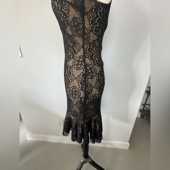 Dress the Population Black & Beige V-Neck Midi Dress - Size Small - Picture 17 of 17